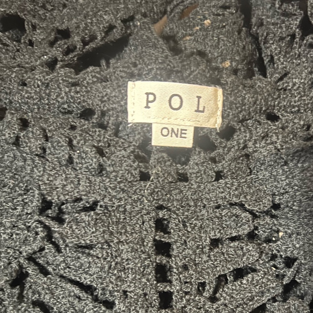 POL Black Crochet Knit Round Neck 3/4 Bell Sleeve Top - Picture 7 of 8